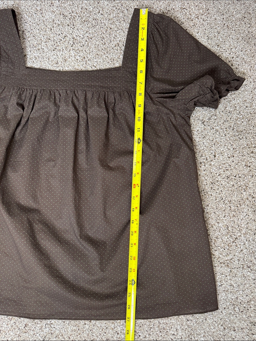 Brown With Small Green Polka Dot Square Neck 100% Cotton Top - Picture 6 of 14